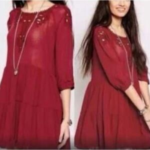 Free People Scarlet Lace Detail Tunic Mini Dress